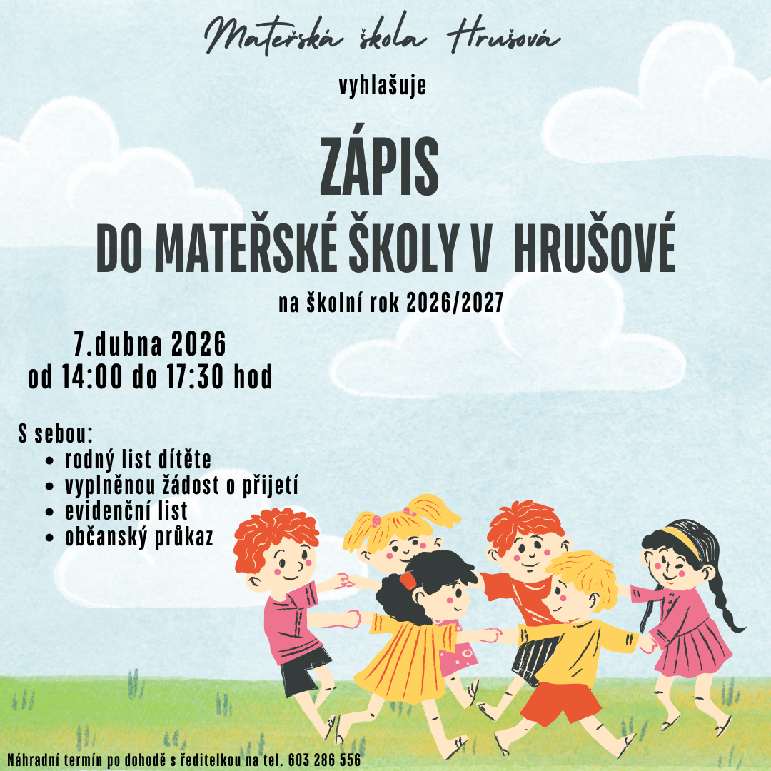Zápis do MŠ Hrušová pro školní rok 2026 2027